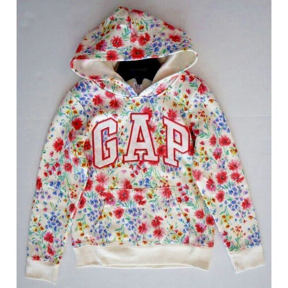 GAP Kids 889341 Girl's Sz L (10) Ivory Floral Logo Embroidered Pullover Hoodie - Picture 7 of 8